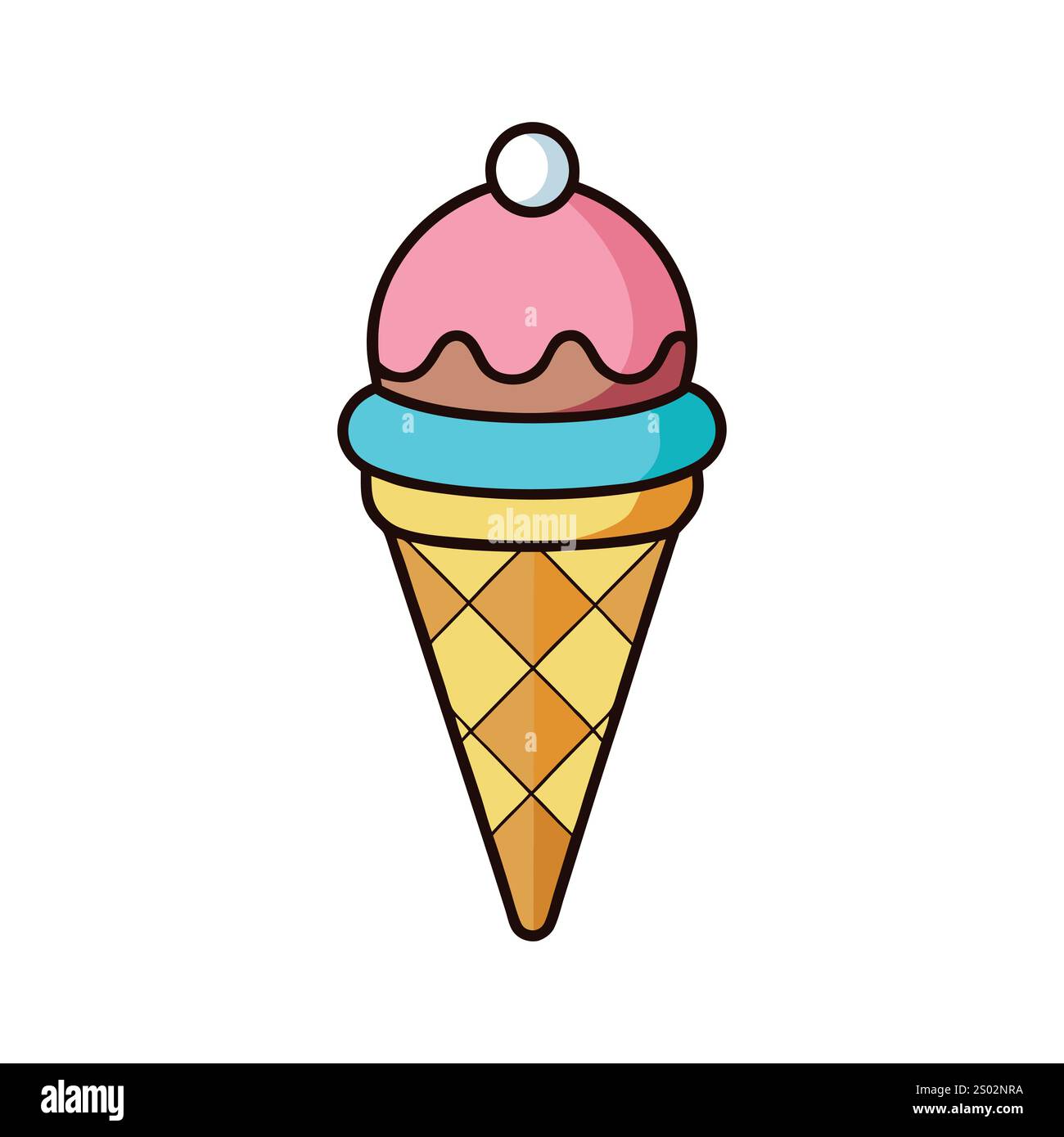 Colorful Ice Cream Illustration, Cute ice cream cartoon icon vector illustration. Desserts and Sweet Foods Flat Design icon concept. Vector flat. Stock Vector