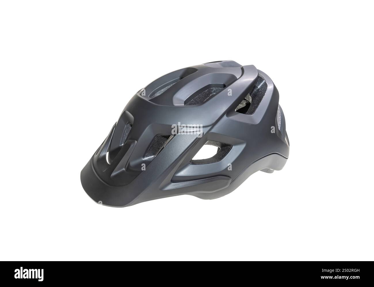 Black bicycle helmet isolated on white background. Stock Photo