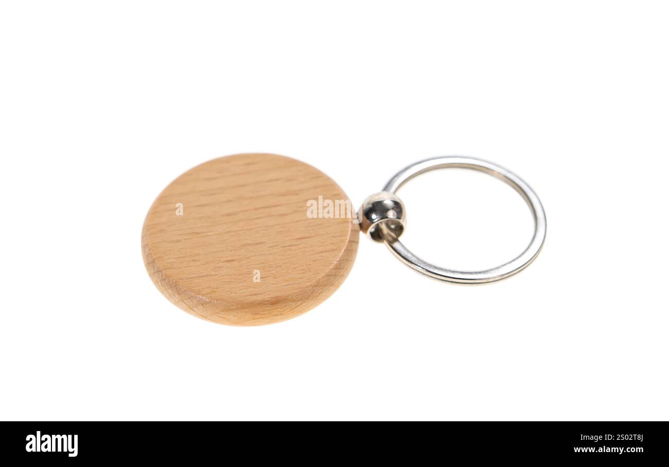 two wooden key chains isolated on whit Stock Photo