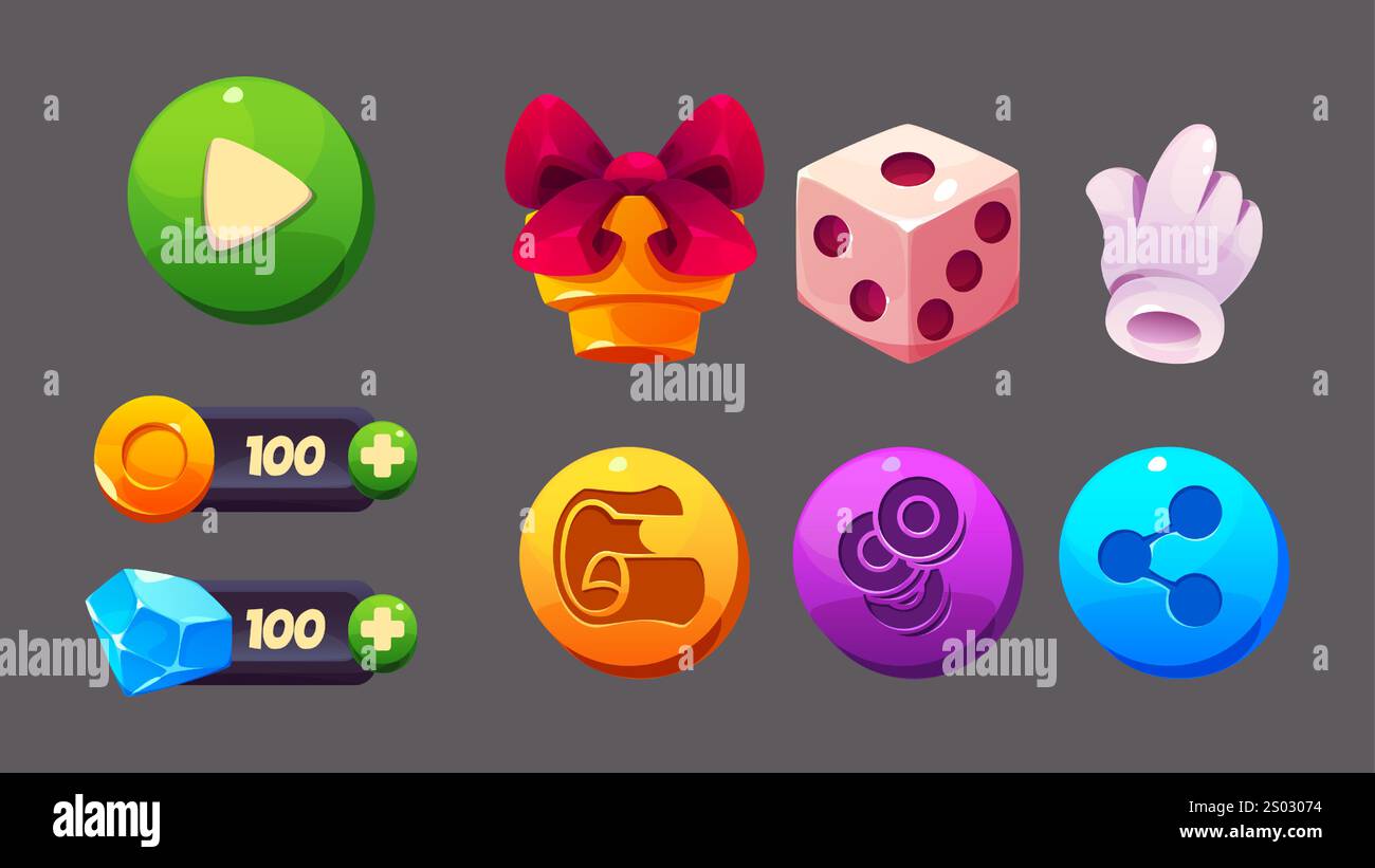 Game interface elements set - colorful ui buttons with play icon ...