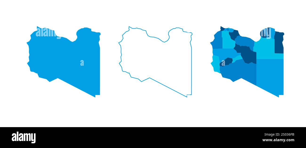 Libya set of three maps - solid map, outline map and map highlighting ...
