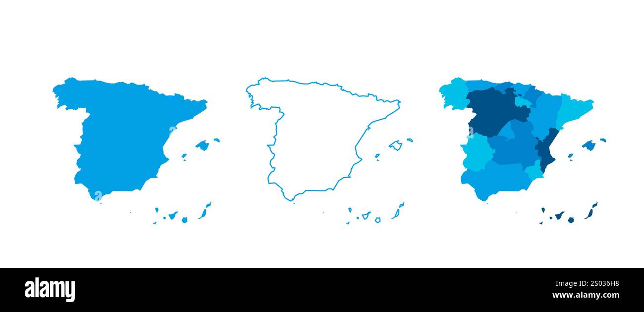 Spain Set Of Three Maps Solid Map Outline Map And Map Highlighting Spain Set Of Three Maps Solid Map Outline Map And Map Highlighting Administrative Divisions Three Distinct Maps Illustrate Various Representations Of A Geographical Area 2S036H8