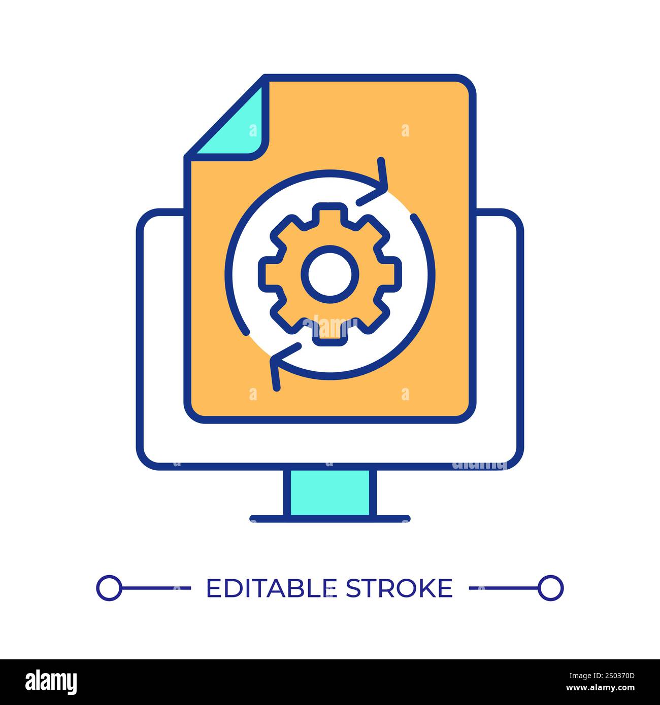 Updating file on computer RGB color icon. Uploading new data for system efficiency improvement. Computing technology. Isolated vector illustration. Si Stock Vector
