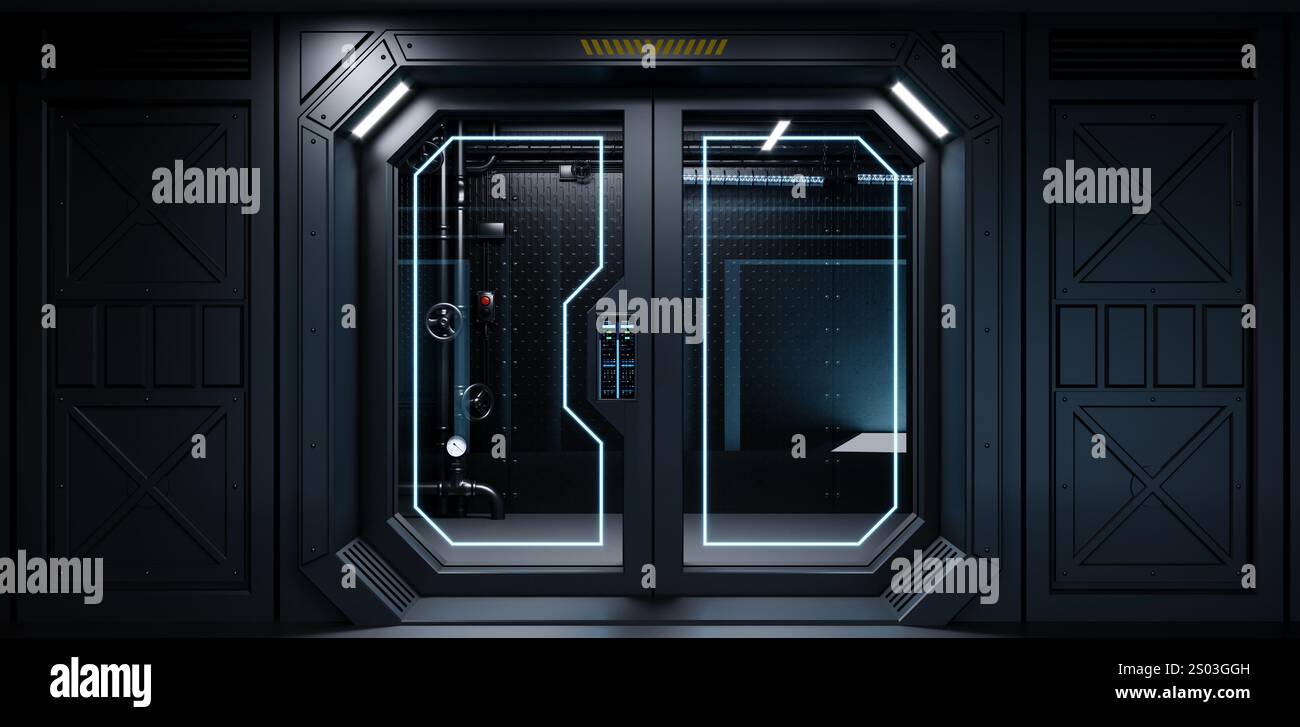 Spaceship airlock sliding door gateway Stock Photo