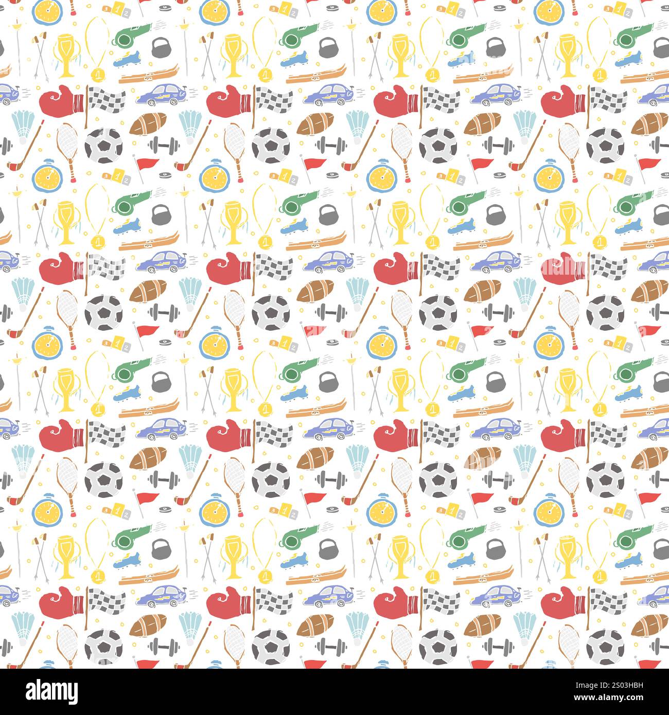 Seamless sport pattern. Doodle illustration with sport icons ...