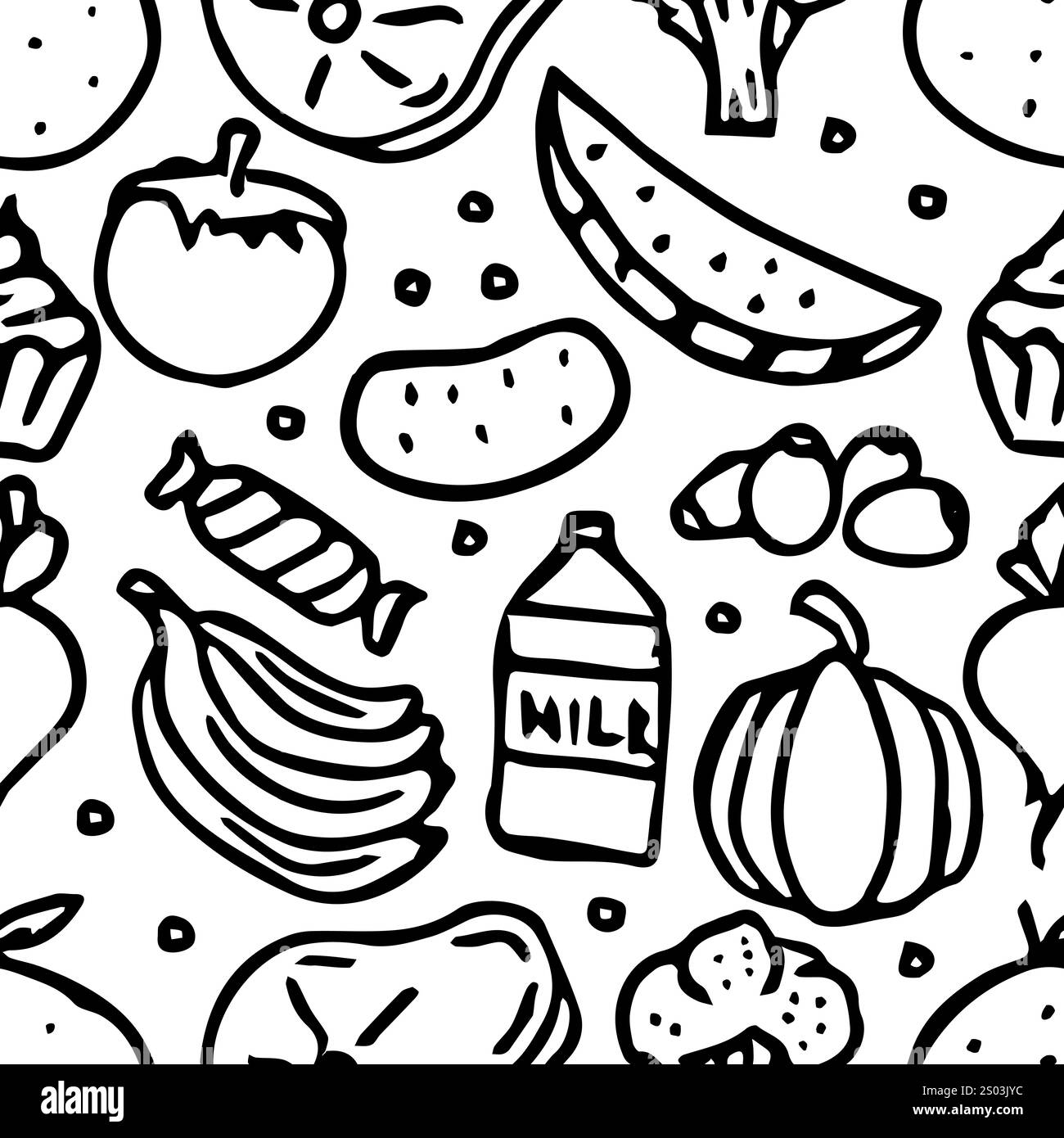 seamless pattern with food icons. Doodle seamless food background Stock ...