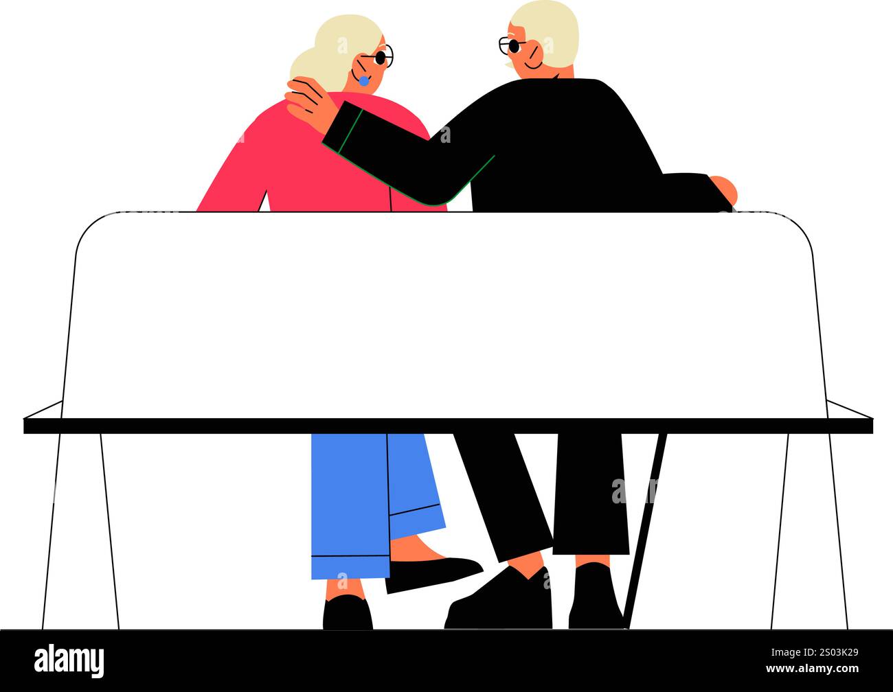 Couple Sitting Together On A Park Bench In Flat Vector Illustration ...