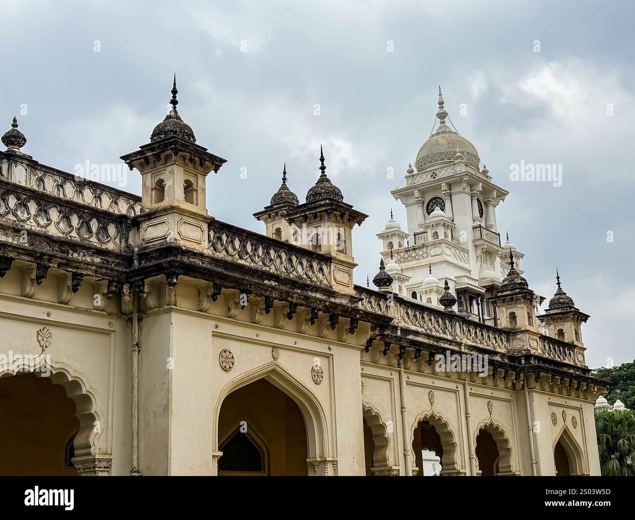 The view of Chowmahalla Palace in Hyderabad India, was the royal residence of the Nizams, blending Indian, Persian, and European styles. Stock Photo