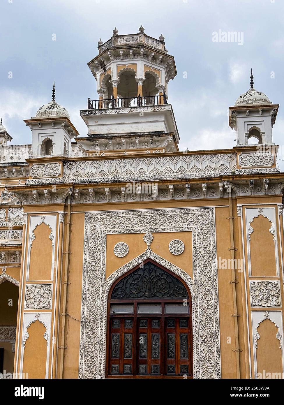The view of Chowmahalla Palace in Hyderabad India, was the royal residence of the Nizams, blending Indian, Persian, and European styles. Stock Photo