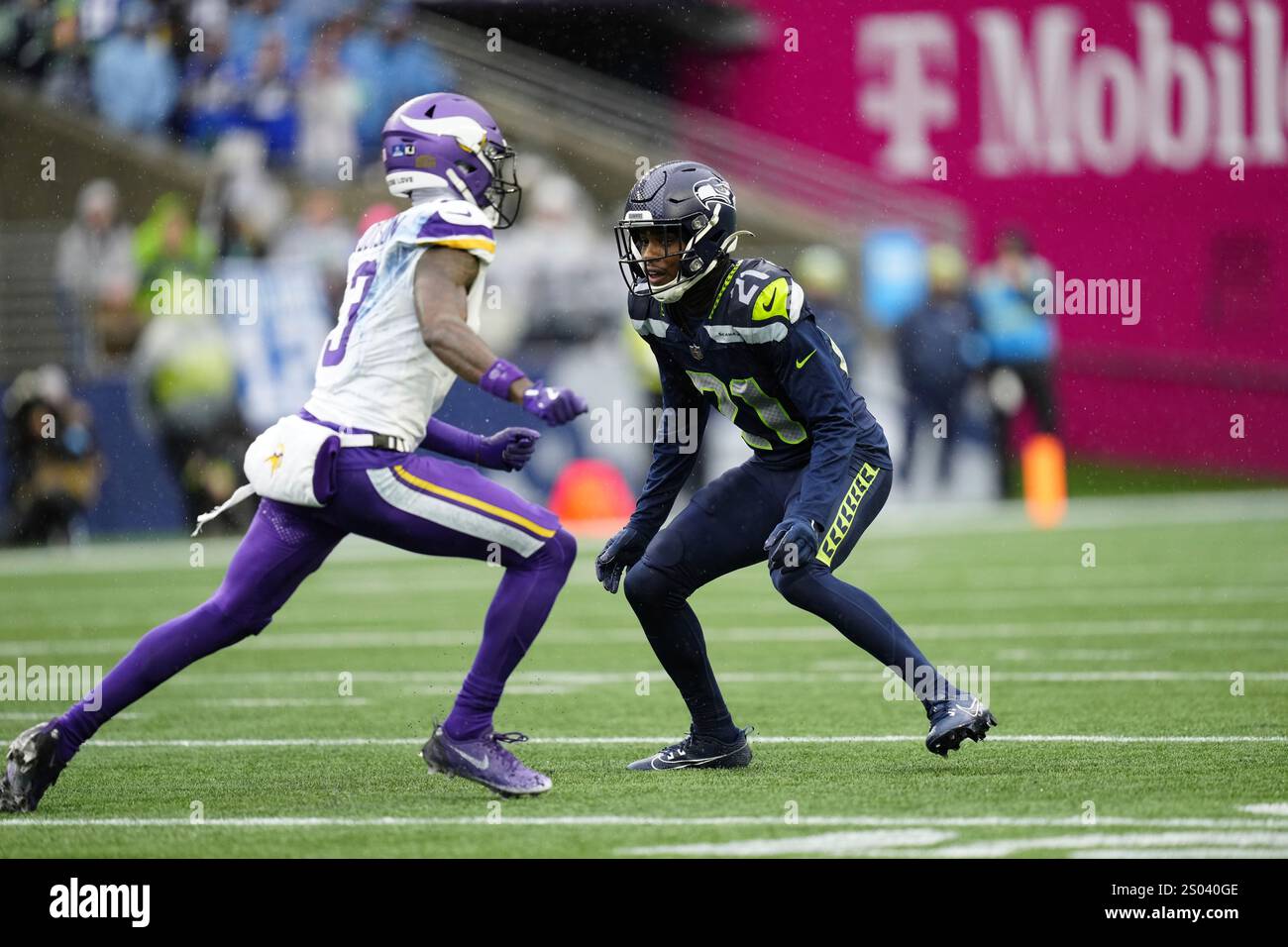 Seattle Seahawks cornerback Devon Witherspoon (21) and Minnesota ...