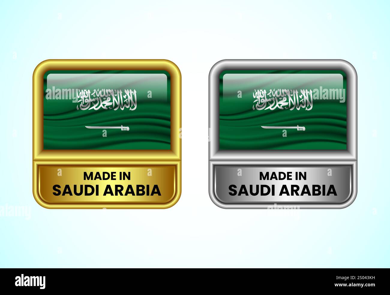 Made in Saudi Arabia label icon in gold and silver color. Flag icon set ...