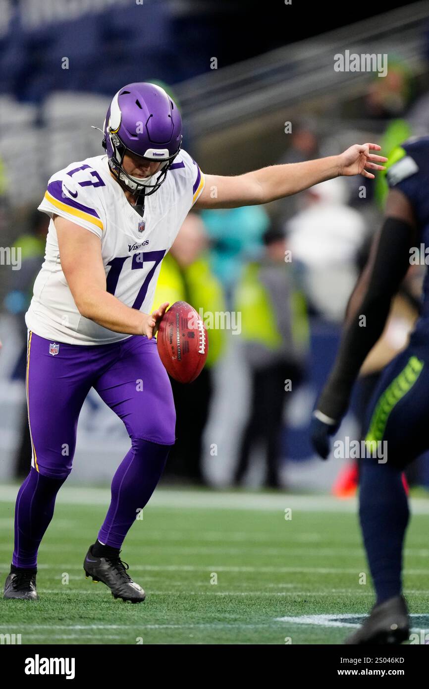 Minnesota Vikings punter Ryan Wright (17) punts the ball during an NFL
