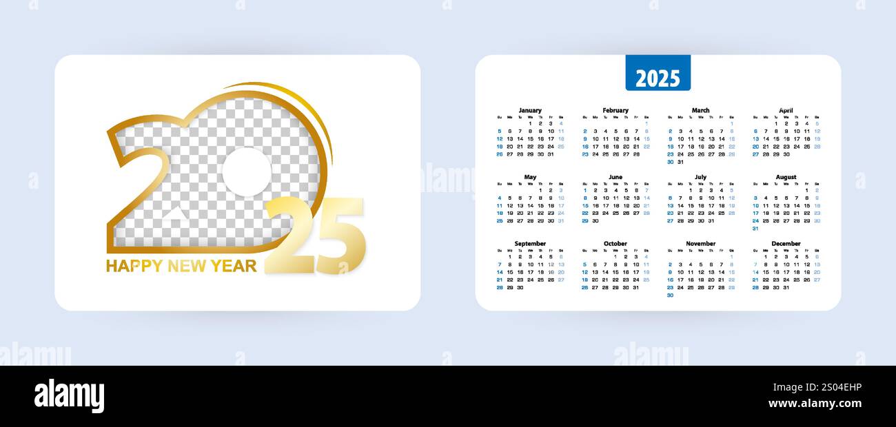 Pocket calendar 2025, week starts on Sunday. Vector illustration Stock ...