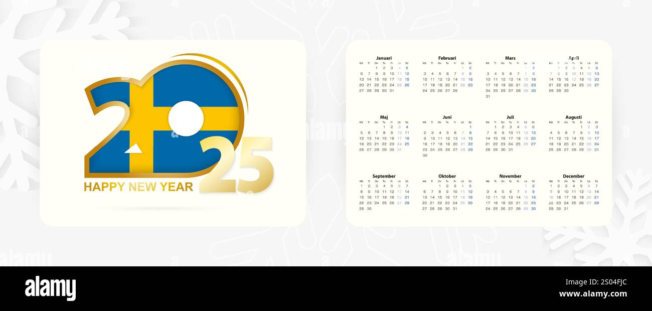 Horizontal Pocket Calendar 2025 in Swedish language. New Year 2025 icon
