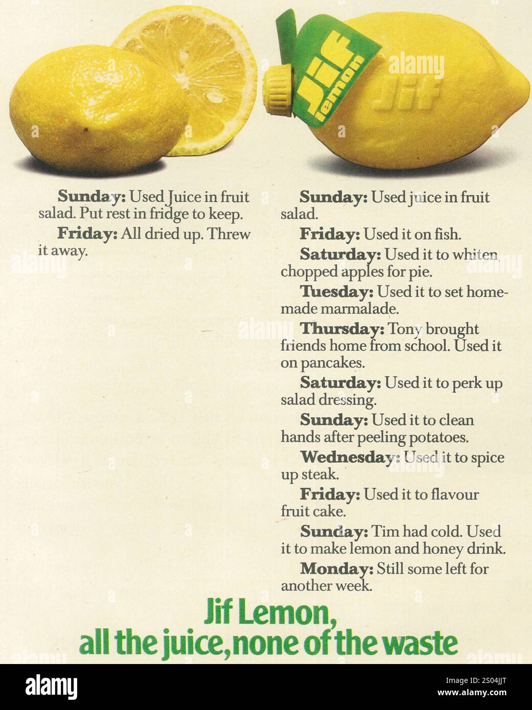 1973 UK Jif Lemon Juice Ad Stock Photo