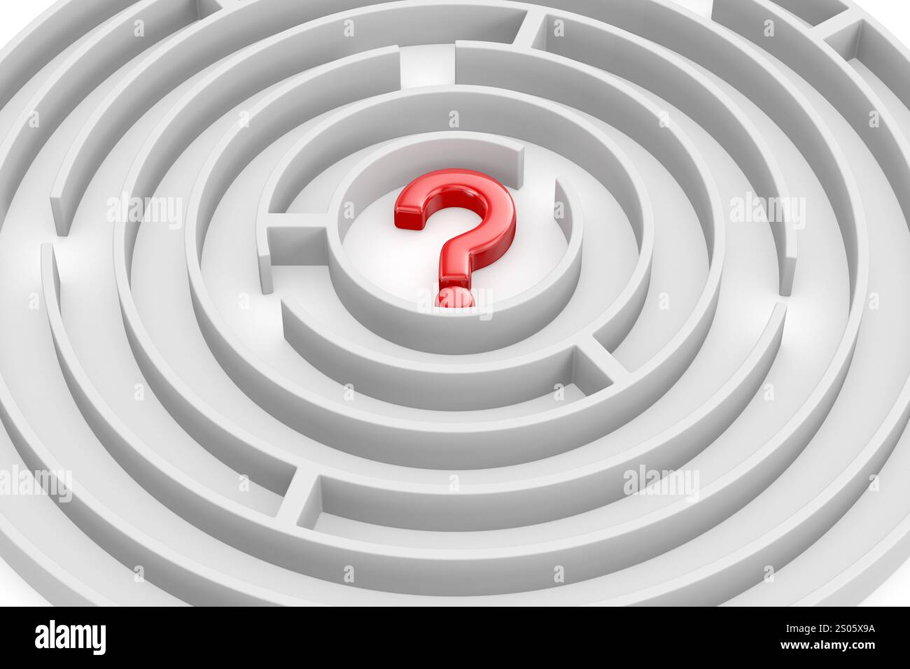 Circle labyrinth and question mark. 3D illustration Stock Photo