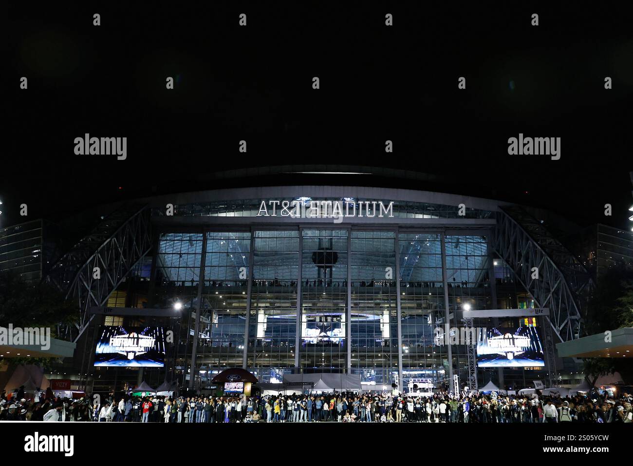 AT&T Stadium at night in a general outside stadium view (GV) before a ...