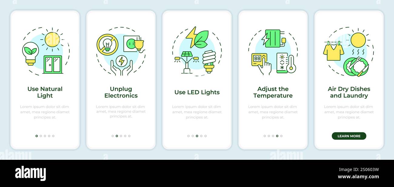 Energy saving tips onboarding mobile app screen Stock Vector