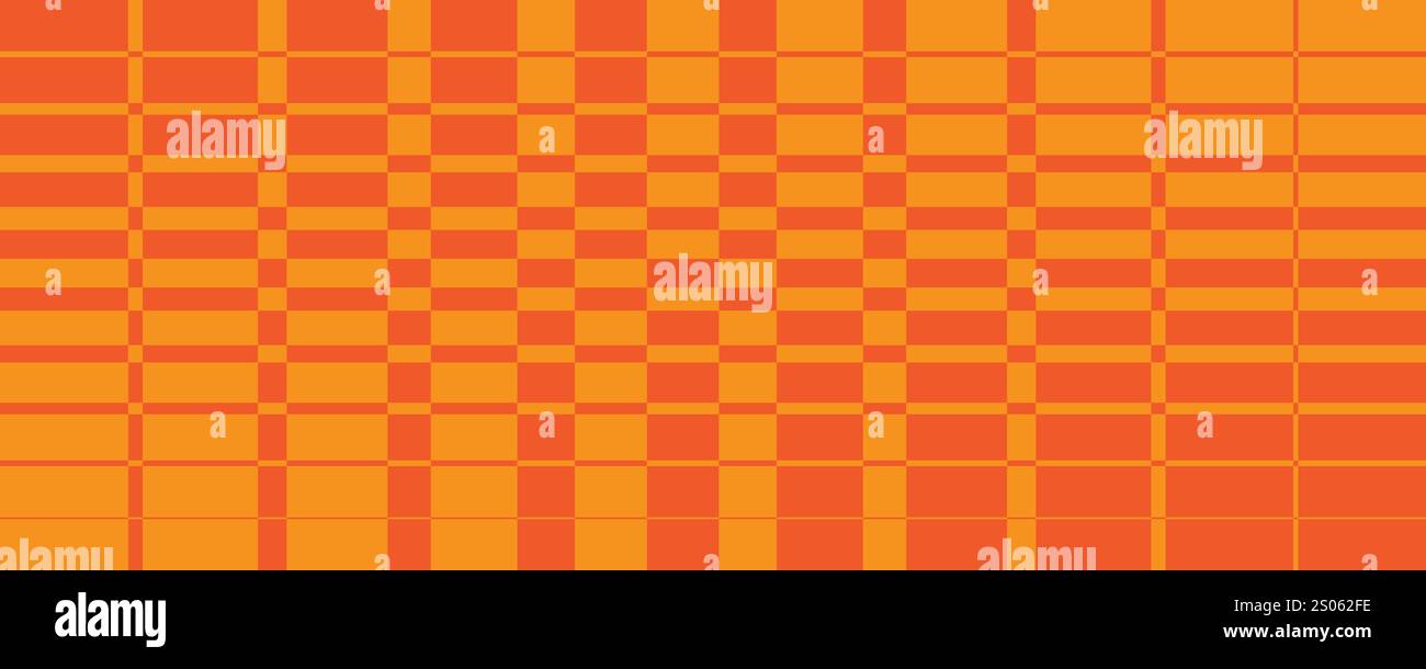 Abstract Orange Squares Pattern, Checkered Texture on Red Background, Creative Design Element in Editable Vector Format Stock Vector