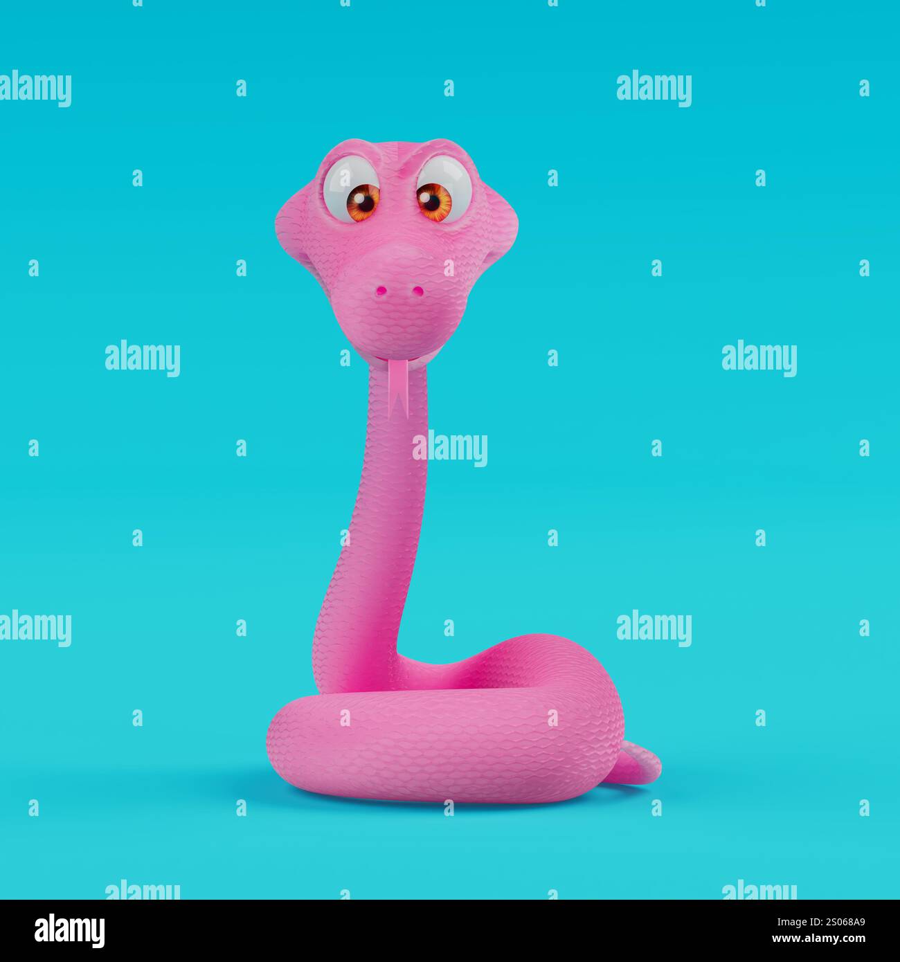 Pink Animation Snake Pink Cartoon Snake Character Person in Duotone Style on a blue ...