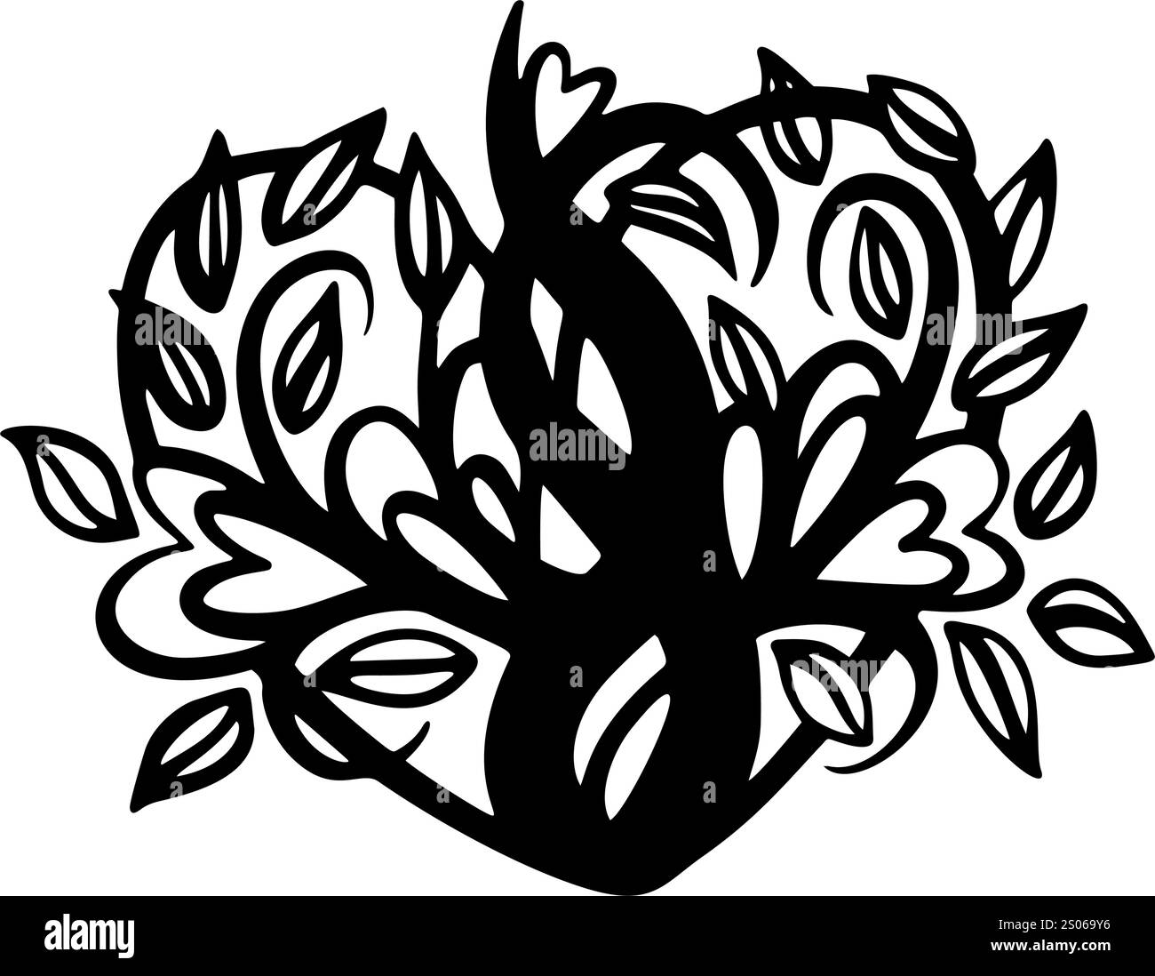 Black vector heart silhouette with floral patterns, suitable for modern ...