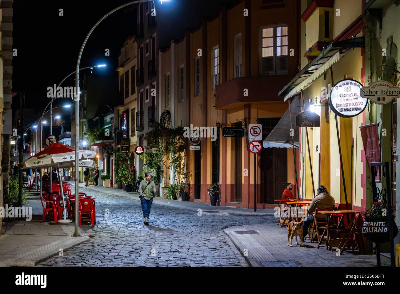 Street at night in the small town Santa Teresa, State of Espírito Santo, Brazil. Stock Photo