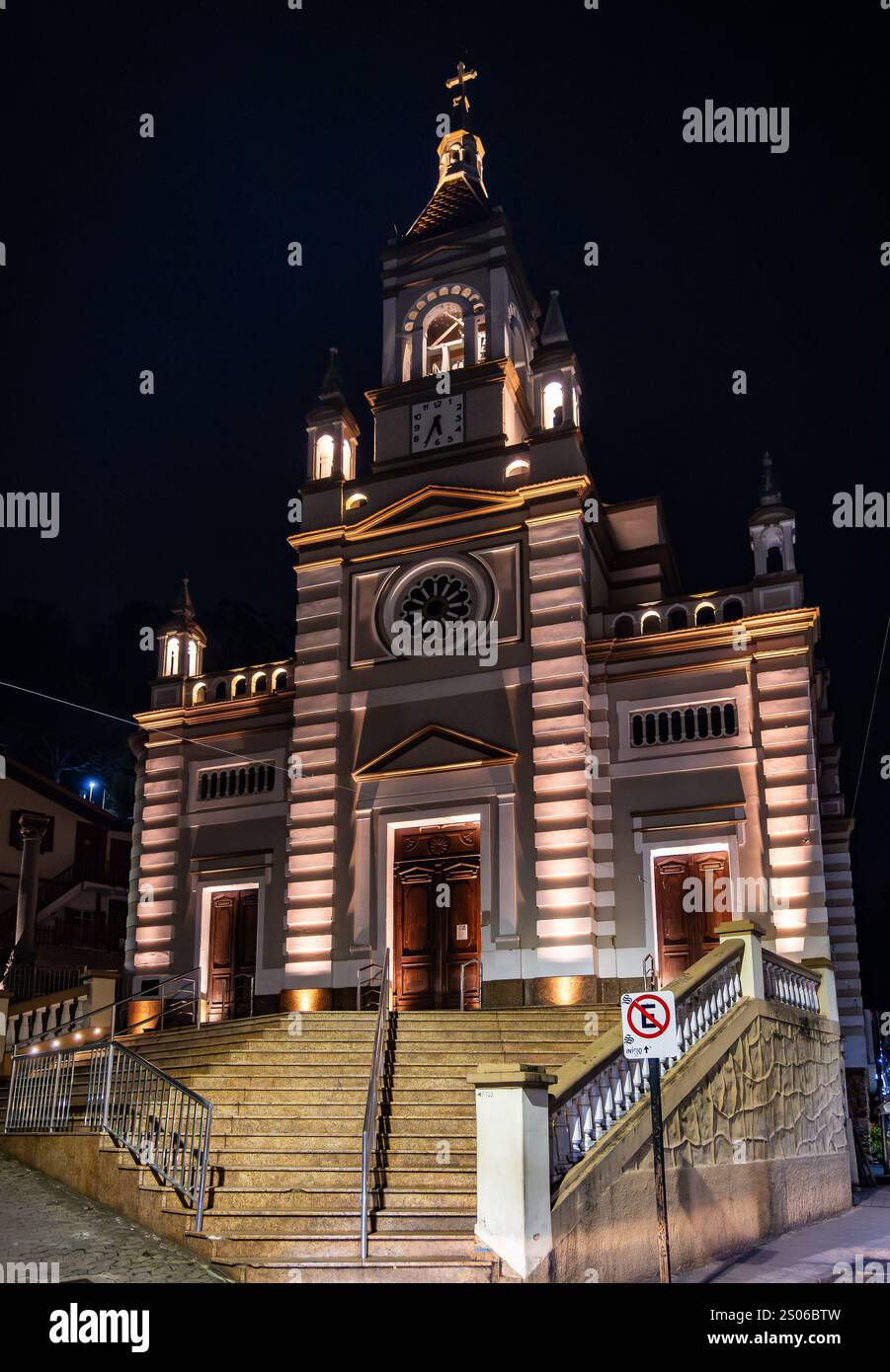 Church of Santa Teresa at night, State of Espírito Santo, Brazil. Stock Photo