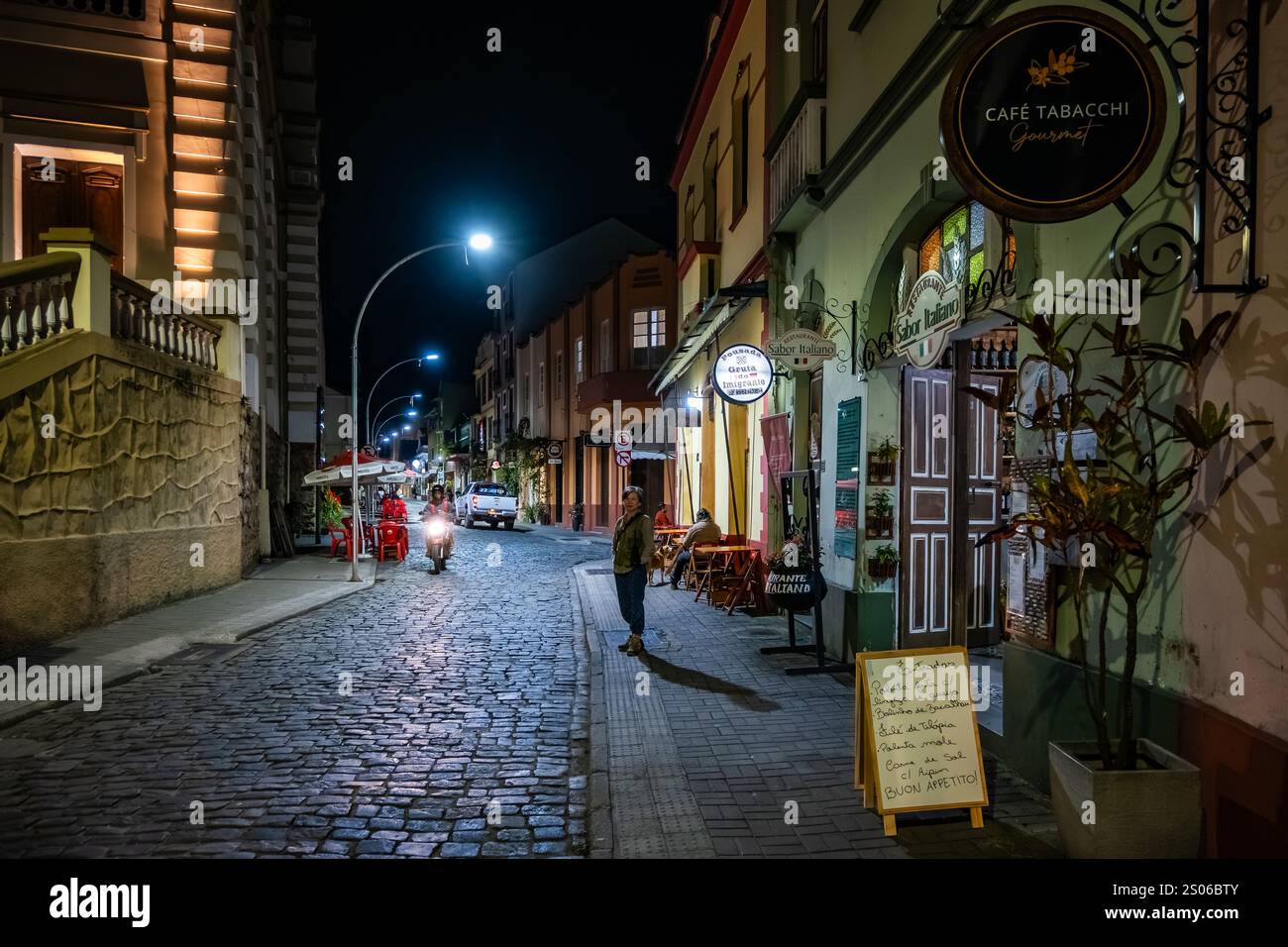 Street at night in the small town Santa Teresa, State of Espírito Santo, Brazil. Stock Photo
