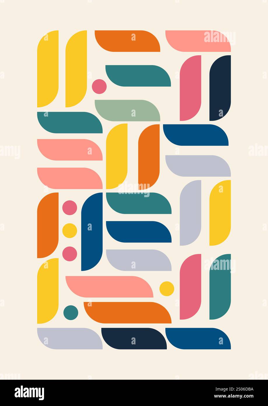 Geometric scandinavian bauhaus artwork design. Retro colors mid century ...