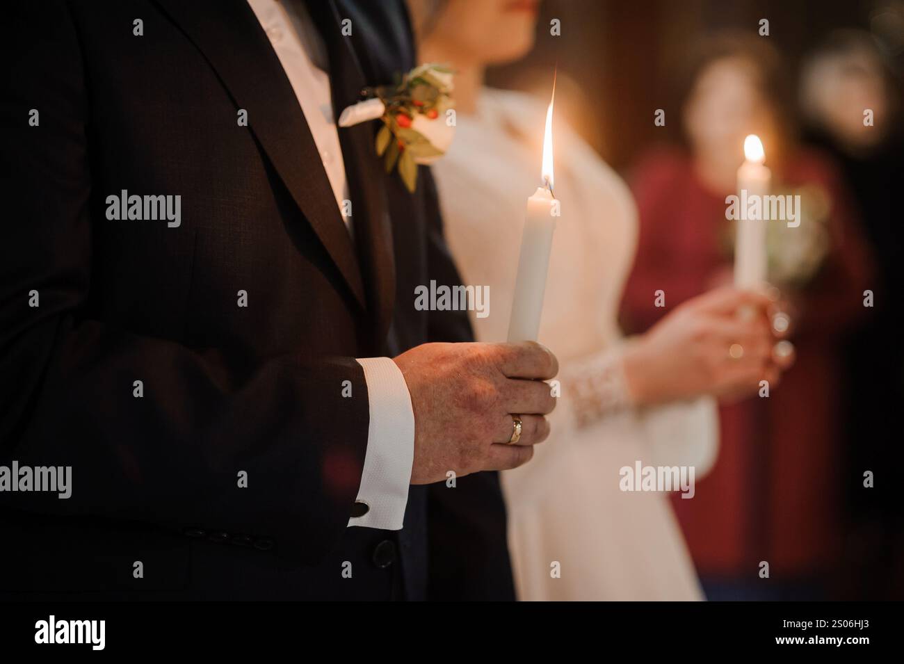 Elegant Wedding Ceremony with Candlelight. Stock Photo