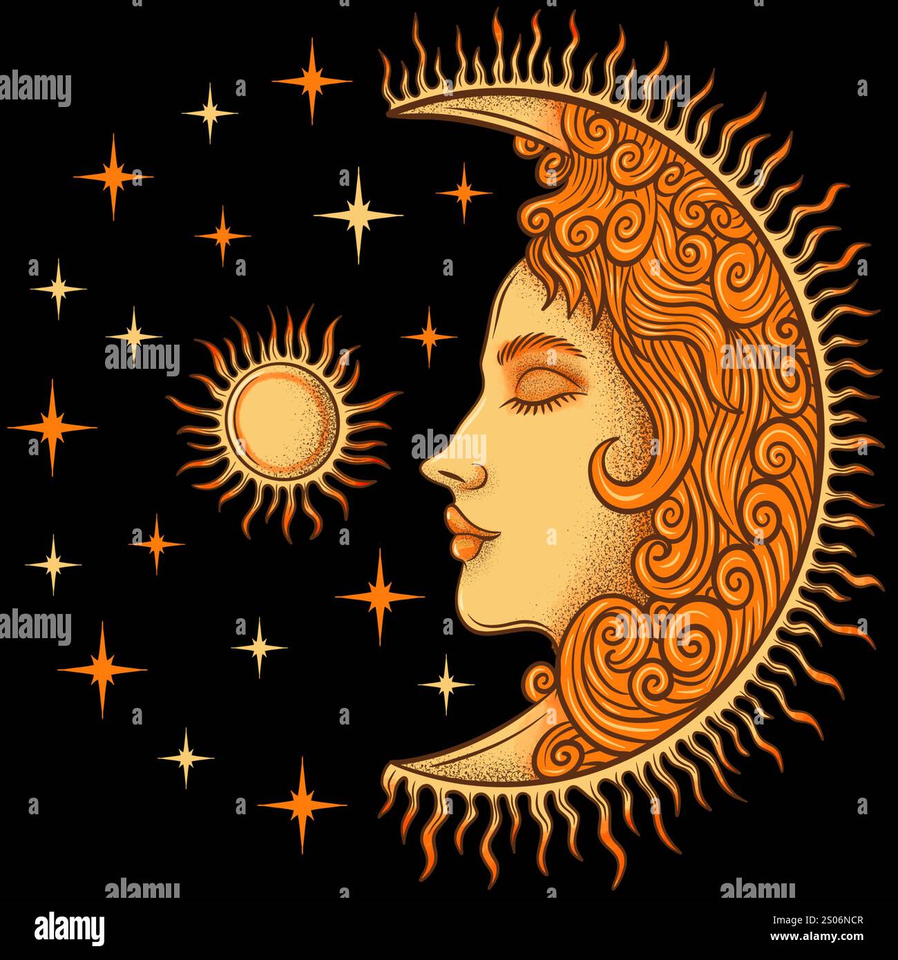Vintage sun and moon illustration hi-res stock photography and images -  Alamy, image size:1300x1390