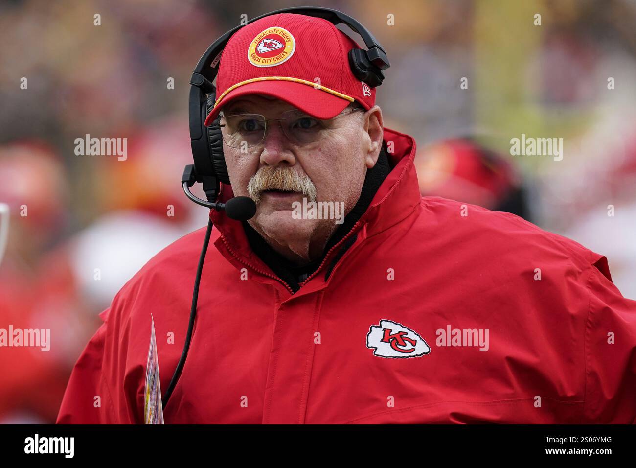 Kansas City Chiefs Head Coach Andy Reid Walks On The Sidelines During