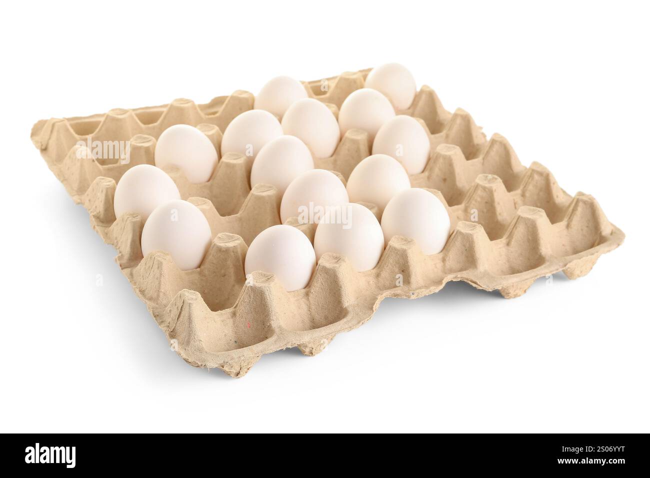 Chicken eggs in cardboard box on white background Stock Photo - Alamy