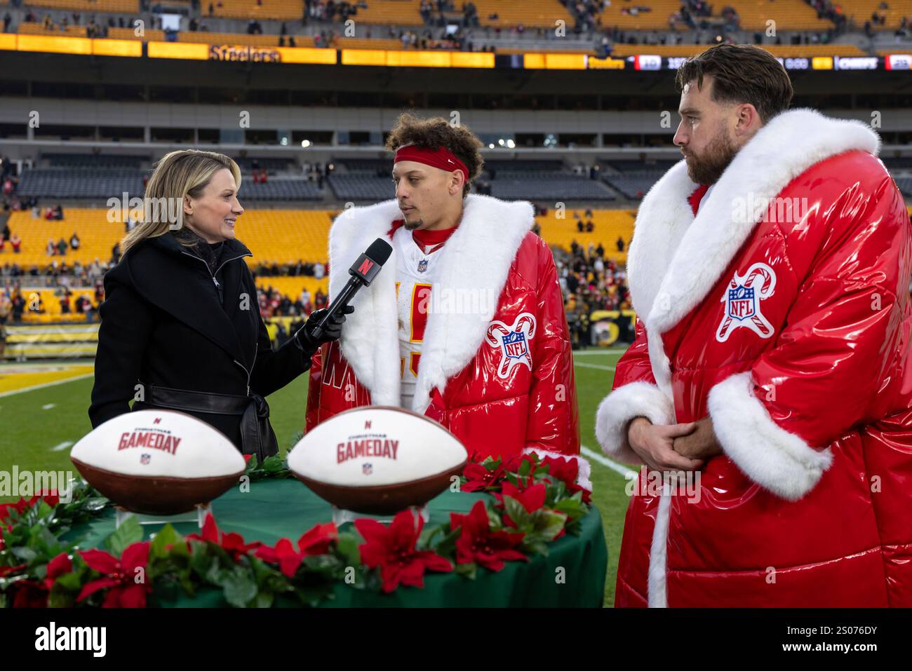 Netflix reporter Stacey Dales interviews Kansas City Chiefs quarterback