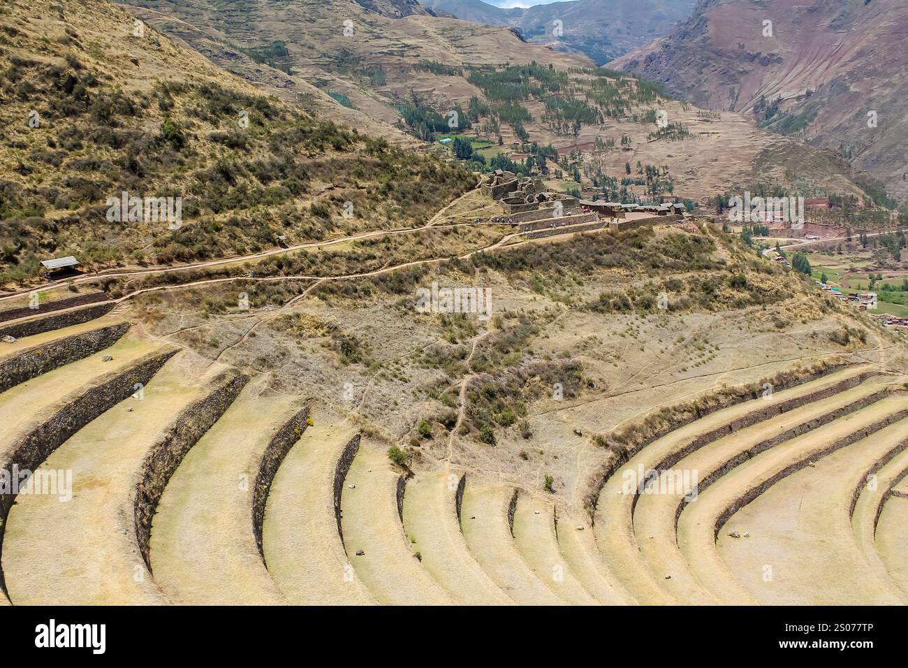 Peru ancient sacred ruins of fortress and terraces of Inca empire ...