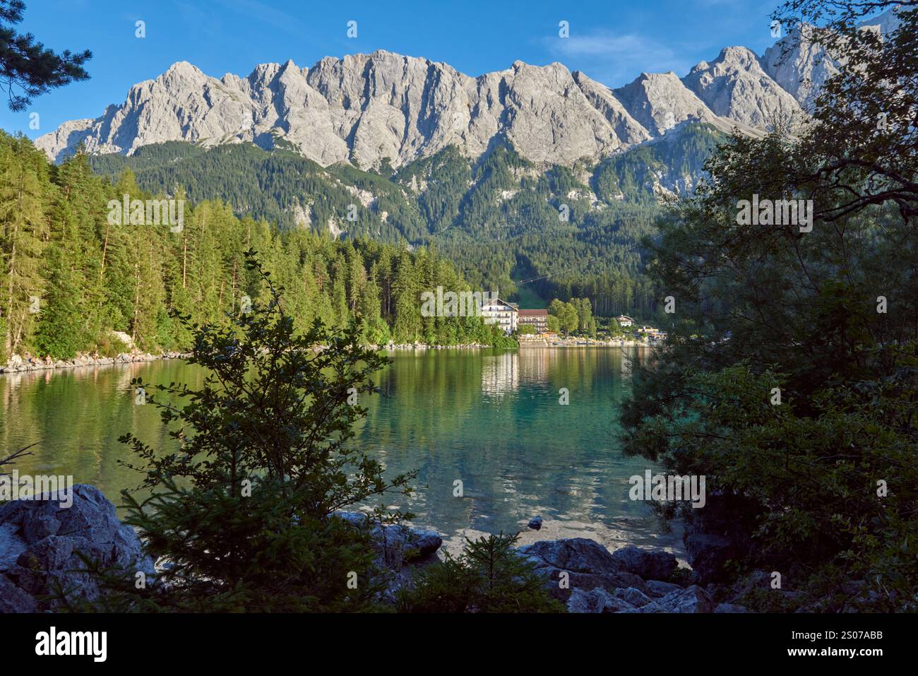Crystal Clear Eibsee Lake Reflecting Majestic Zugspitze at Golden ...
