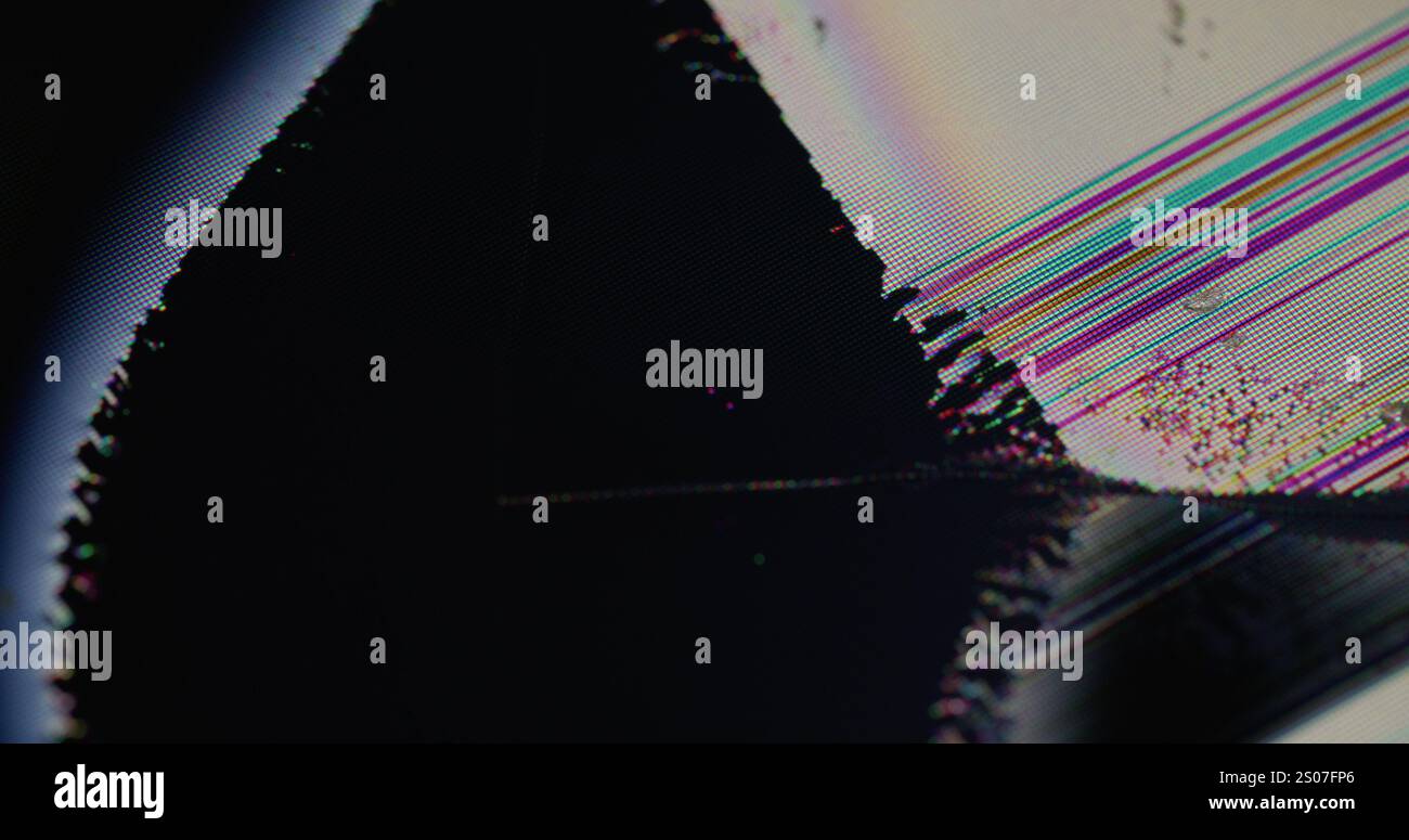 Blur damage. Screen glitch. Black ink spreads across broken display ...