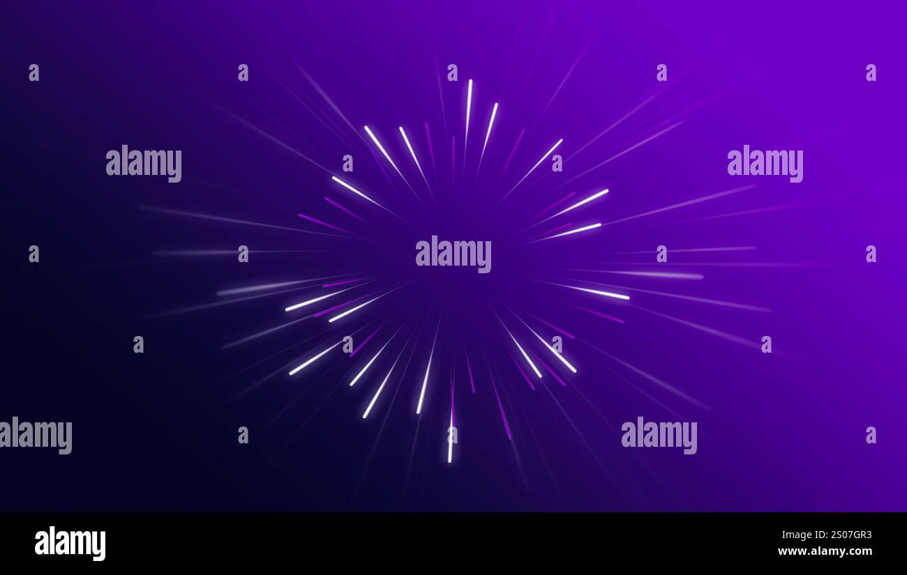 Purple neon light streaks radiating from the center on a dark ...
