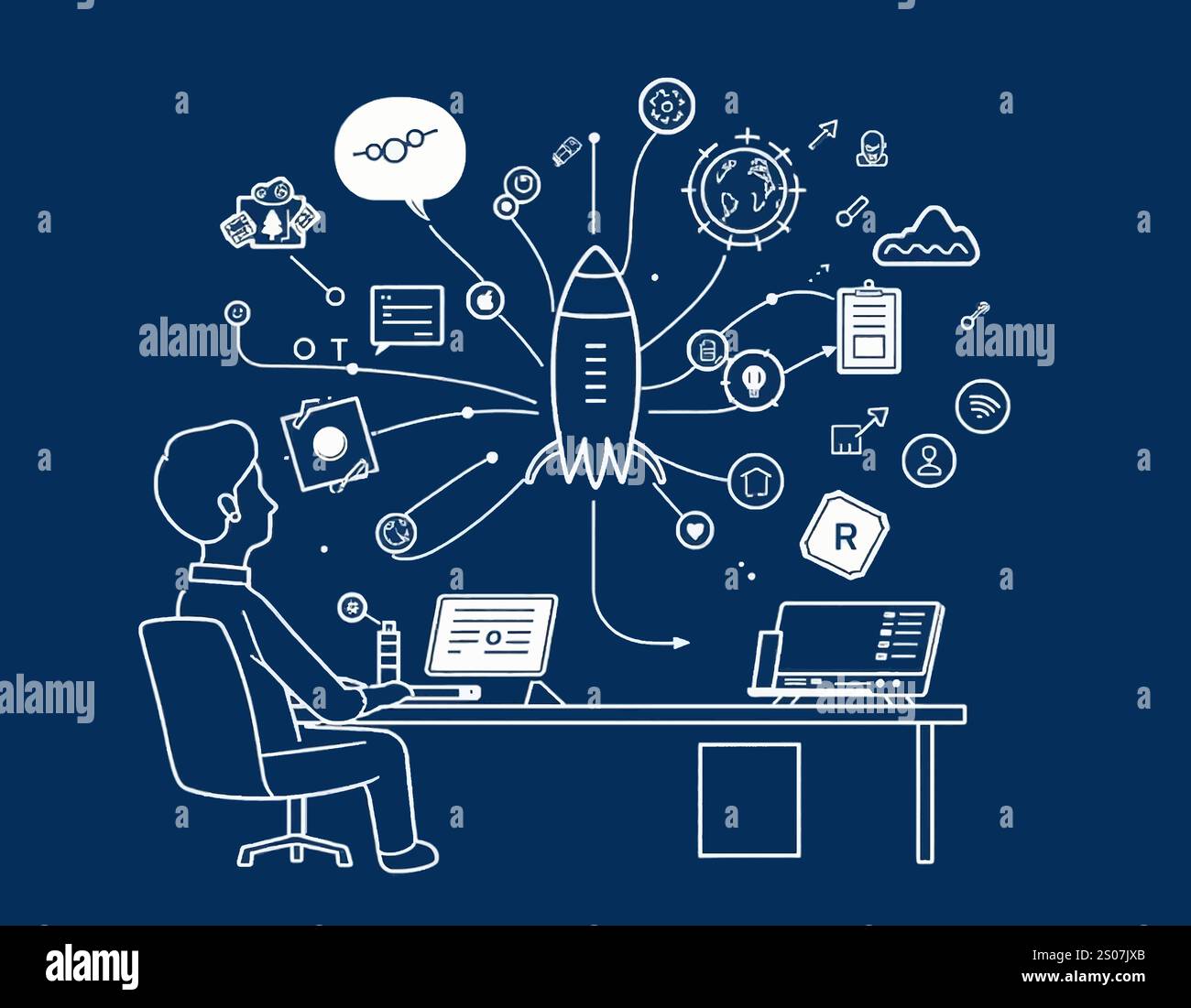 Liner office icons- Office graphics icons Stock Vector