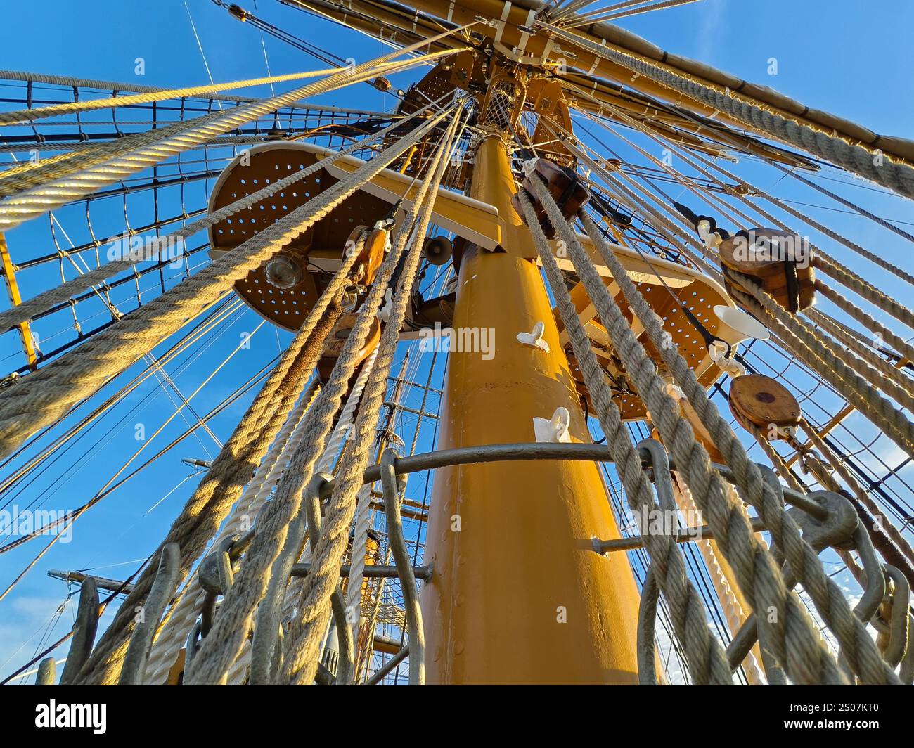 Ropes stretched across the masts of an old ship Stock Photo - Alamy