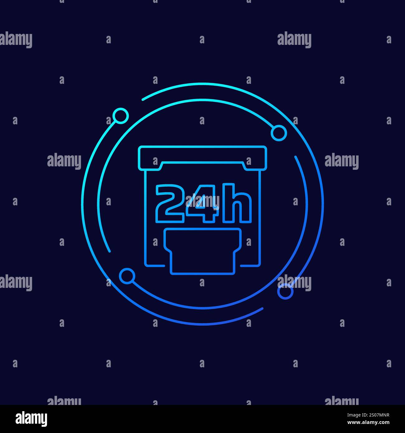 24h booth, exhibition stand icon, linear design Stock Vector
