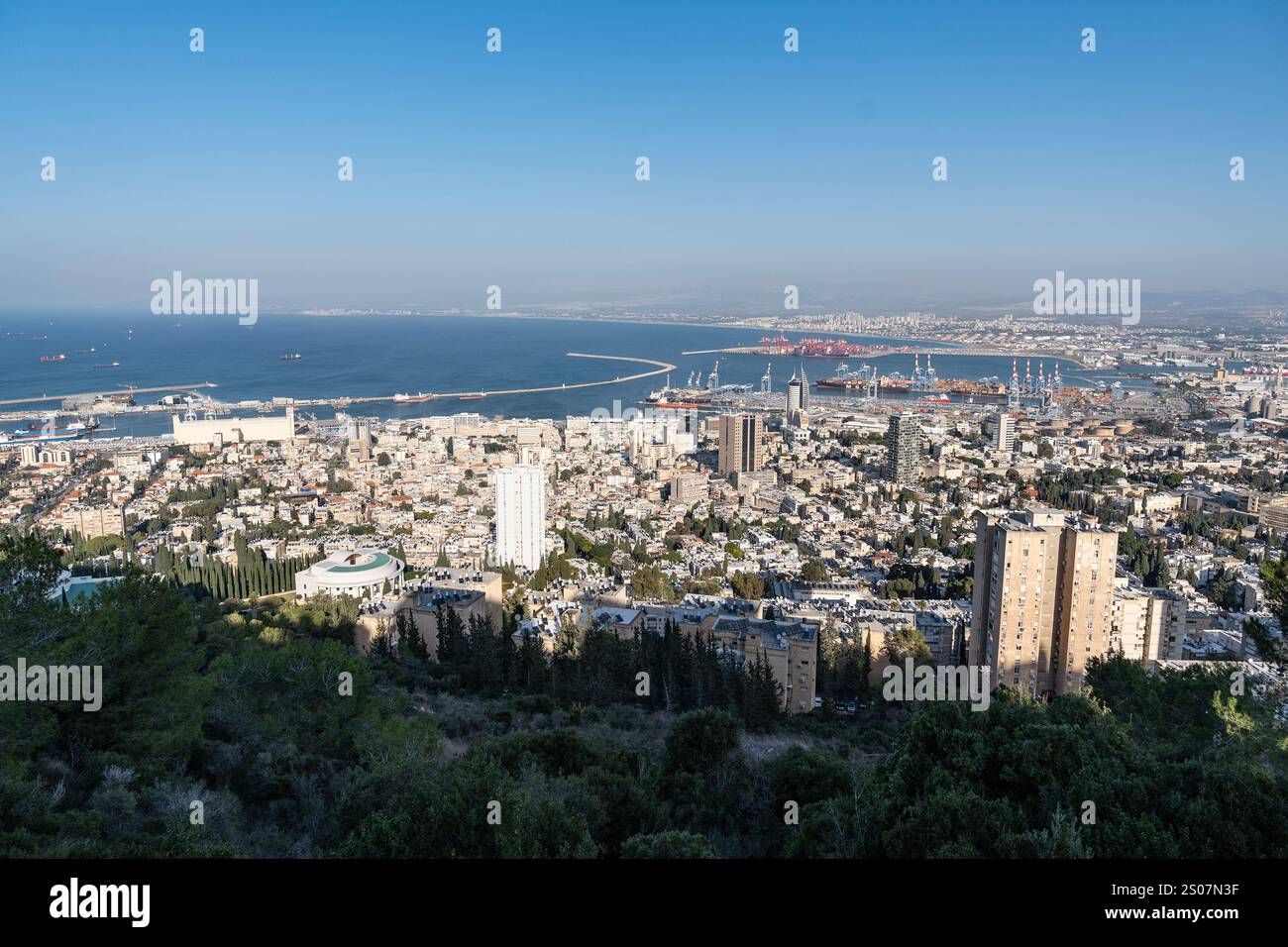 View of the city of Haifa and Haifa bay from Carmel under the winter