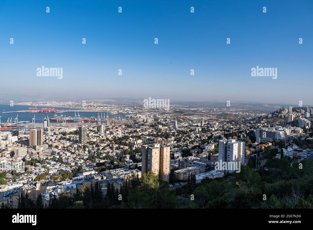 View of the city of Haifa and Haifa bay from Carmel under the winter