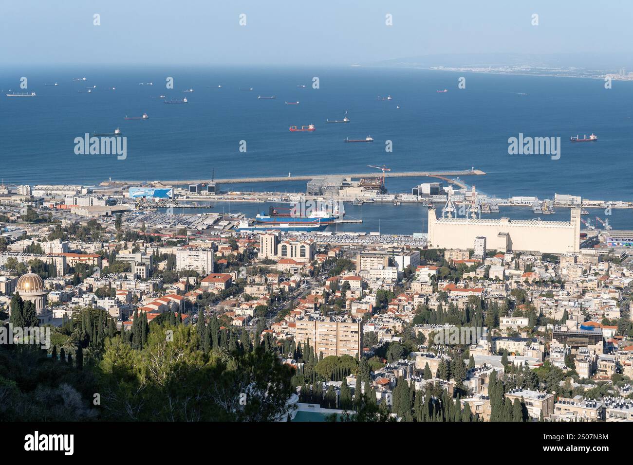 View of the city of Haifa and Haifa bay from Carmel under the winter