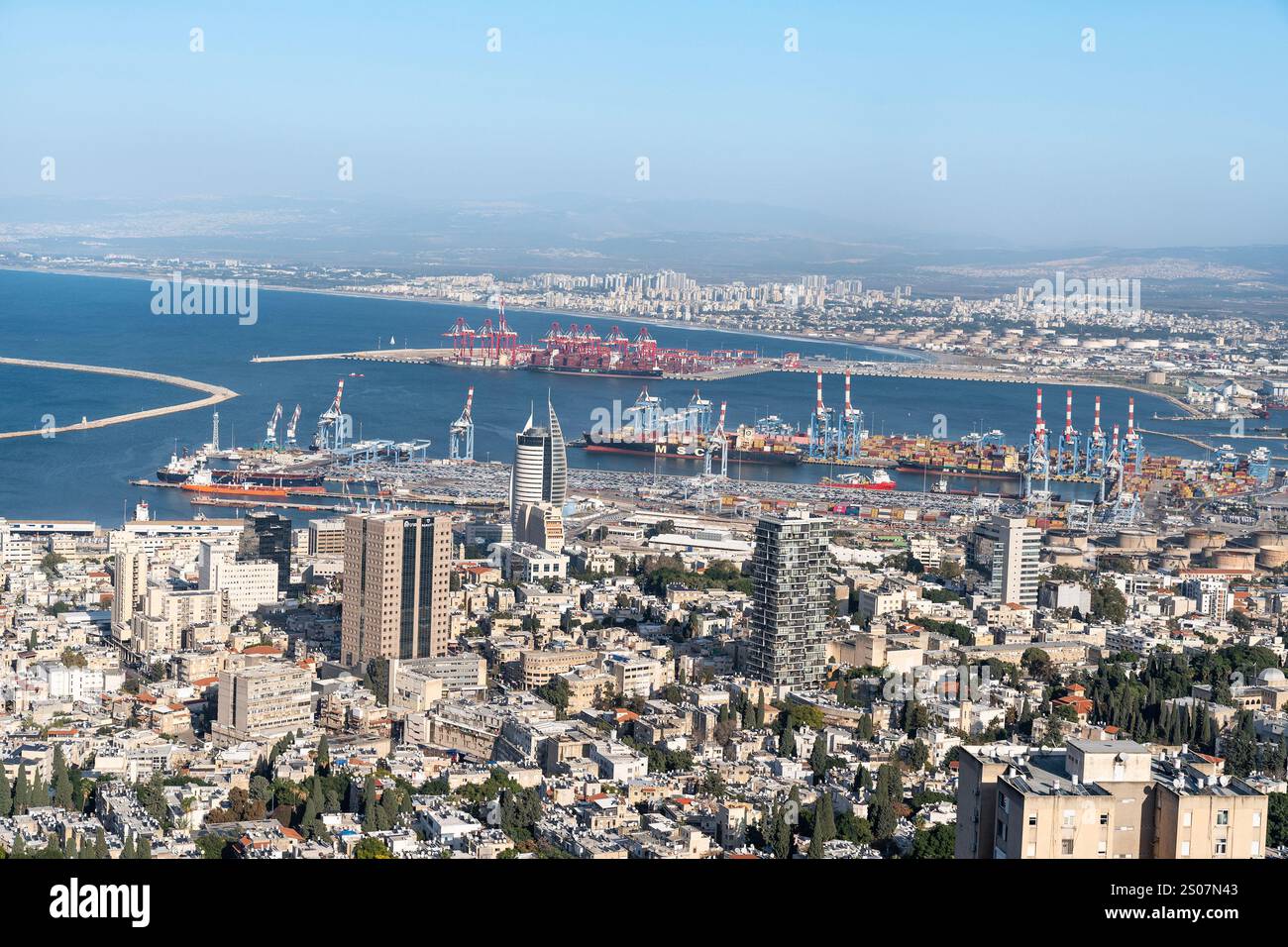 View of the city of Haifa and Haifa bay from Carmel under the winter