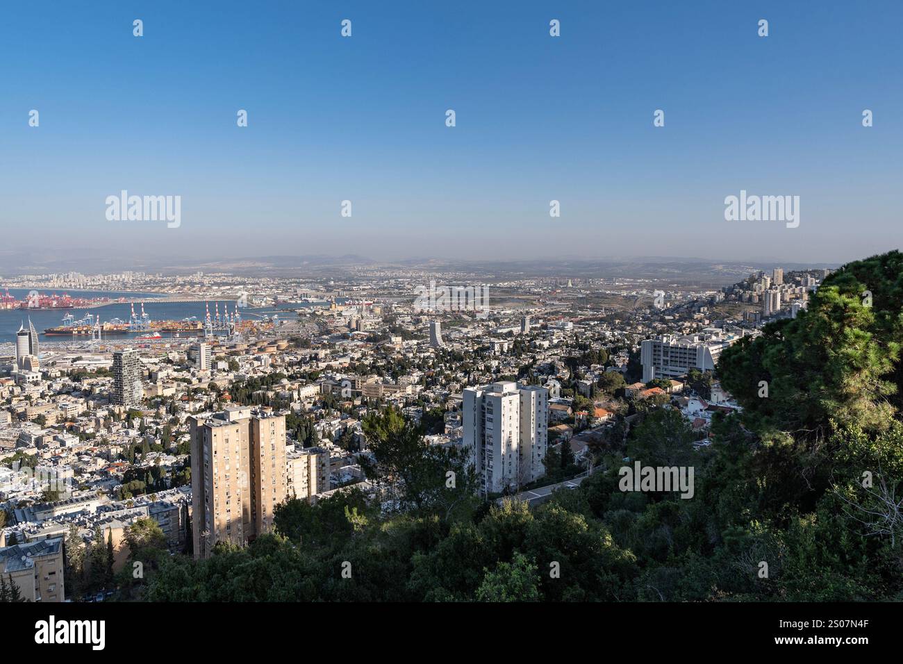 View of the city of Haifa and Haifa bay from Carmel under the winter