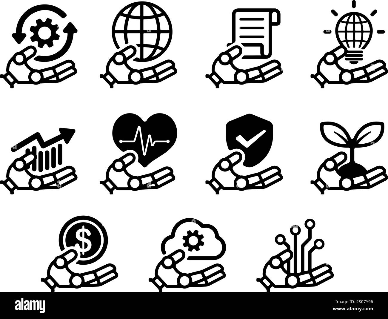 Robot hand vector icon illustration set Stock Vector