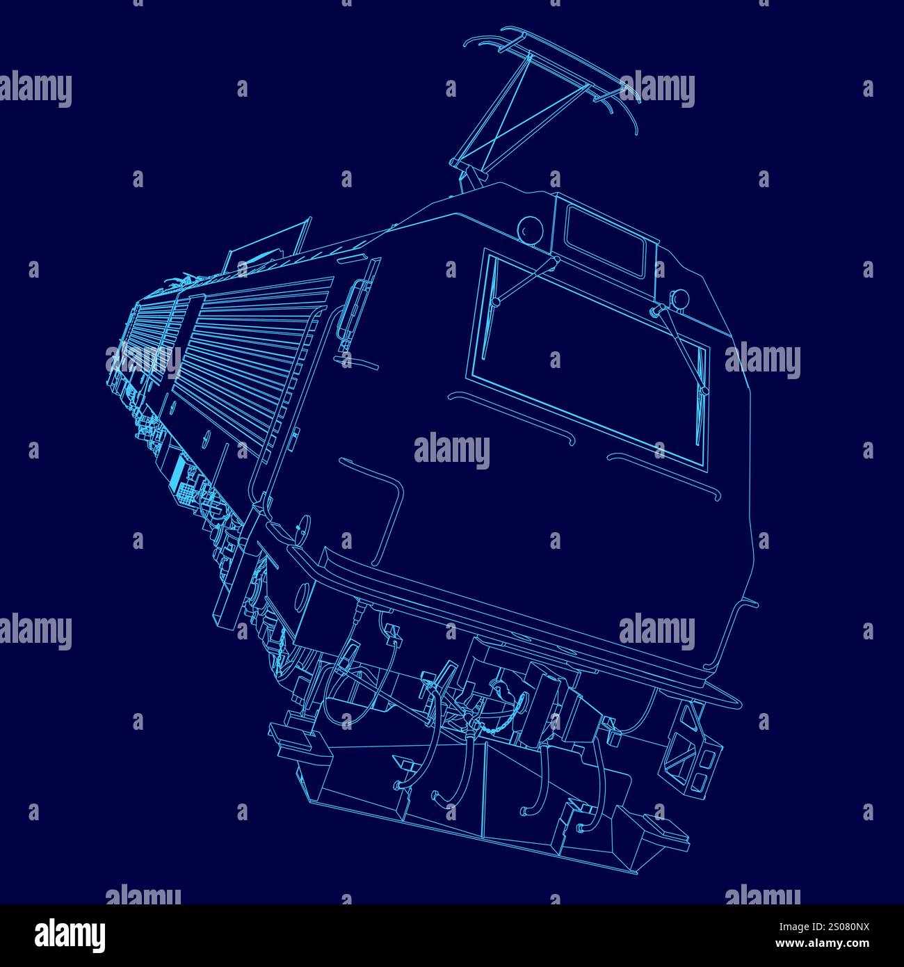 Train is shown in a blue color scheme. The train is a modern design ...