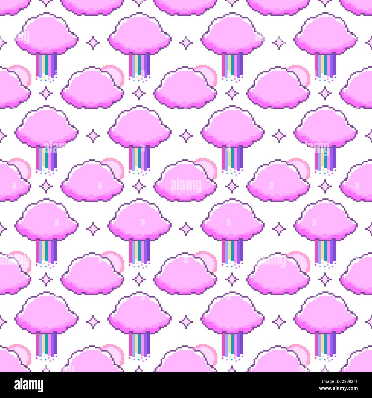 Pixel art seamless pattern with clouds with rainbow and suns Stock ...