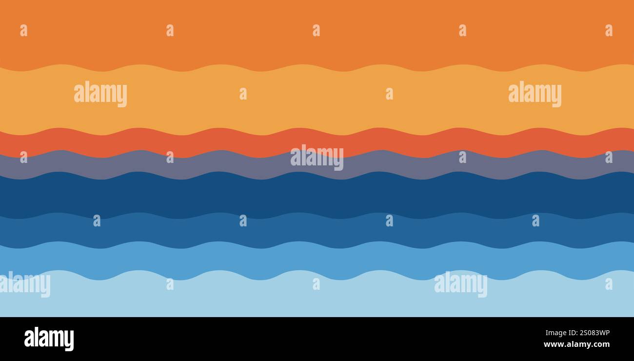 Orange, Brown and Blue Wavy Lines Pattern - Background Design Stock Vector